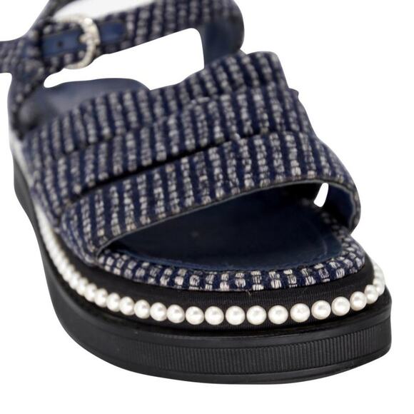 Chanel Mother Pearl CC 35.5 Tweed Chunky Beach Sandals CC-1109P-0018 - Picture 8 of 11